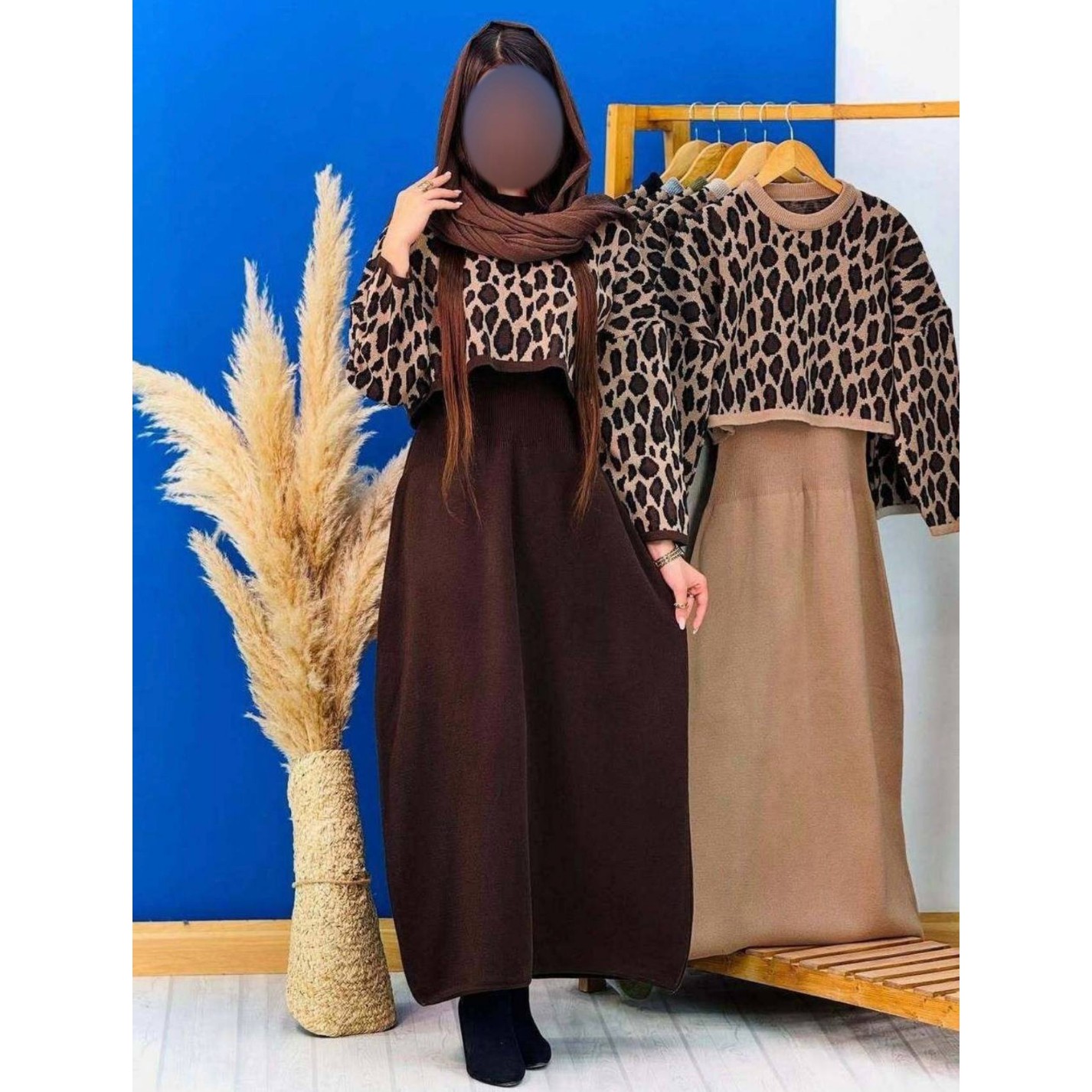 سارافن و کراپ زنانه پلنگی بافت