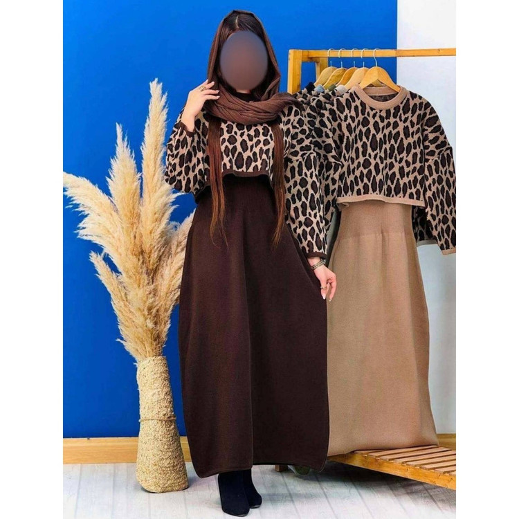 سارافن و کراپ زنانه پلنگی بافت